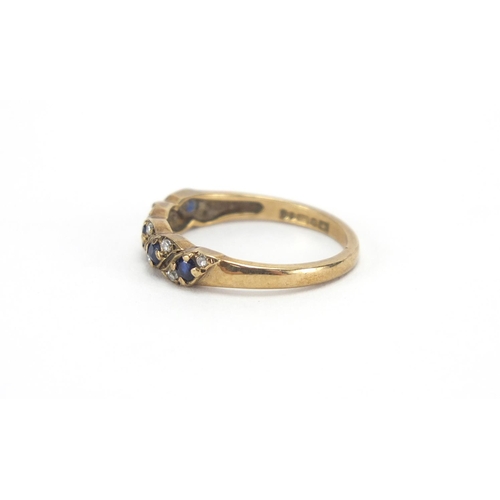 2644 - 9ct gold sapphire and diamond half eternity ring, size L, approximate weight 2.0g