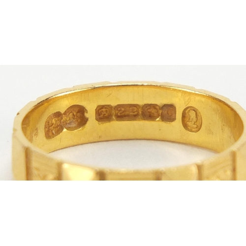 2613 - 22ct gold wedding band, size J, approximate weight 3.0g