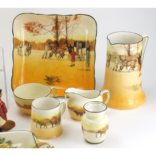 2435 - Royal Doulton china, Coaching series ware, Charles Dickens jug, Mr Fox and two miniature Toby jugs, ... 