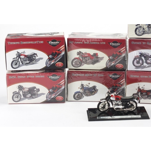 694 - Eleven Atlas Edition Classic Motorbikes models, scale 1:24, all boxed, nine sealed