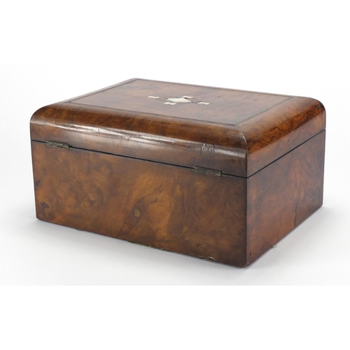 2156 - Victorian rosewood sewing box with Mother of Pearl and abalone inlay, opening to reveal a fitted lif... 