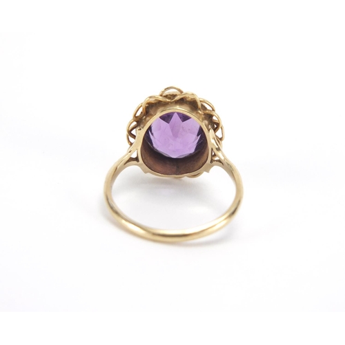 2658 - 9ct gold amethyst solitaire ring, size N, approximate weight 3.3g