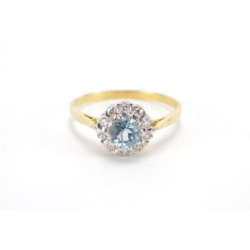 2664 - 18ct gold blue stone and diamond ring, size S, approximate weight 3.0g