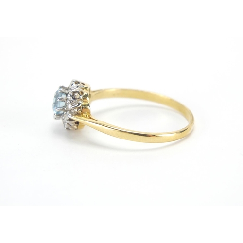 2664 - 18ct gold blue stone and diamond ring, size S, approximate weight 3.0g