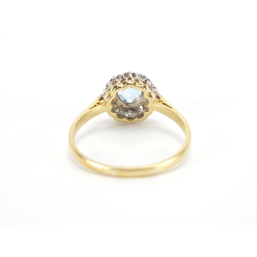 2664 - 18ct gold blue stone and diamond ring, size S, approximate weight 3.0g