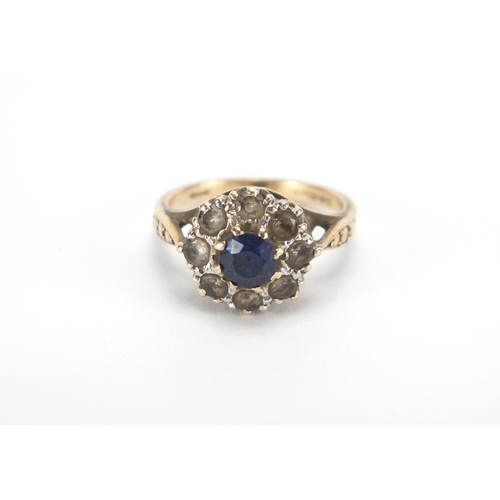 2606 - 9ct gold blue and clear stone ring, size J, approximate weight 3.2g