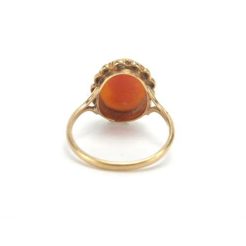 2677 - 9ct gold cameo maiden head ring, size Q, approximate weight 3.1g