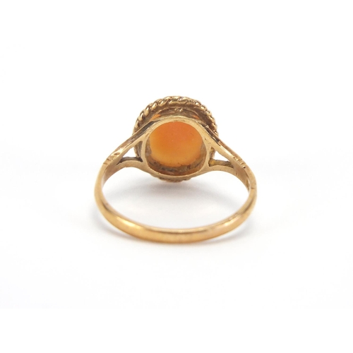 2685 - 9ct gold cameo maiden head ring, size N, approximate weight 2.4g