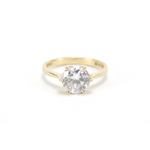 2791 - 14ct gold cubic zirconia solitaire ring, size M, approximate weight 3.0g