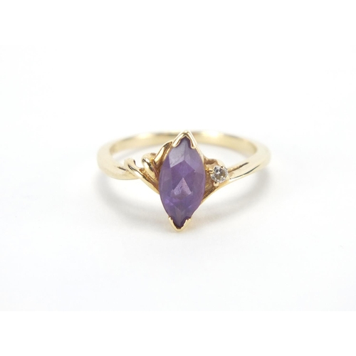 2789 - 14ct gold amethyst and diamond ring, size M, approximate weight 2.7g