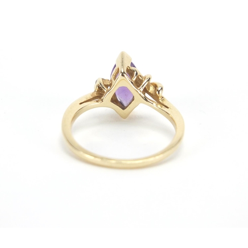 2789 - 14ct gold amethyst and diamond ring, size M, approximate weight 2.7g