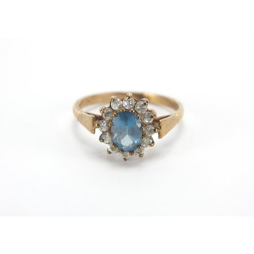 2750 - 9ct gold blue and clear stone ring, size N, approximate weight 2.2g