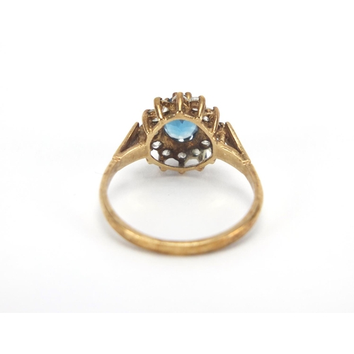 2750 - 9ct gold blue and clear stone ring, size N, approximate weight 2.2g