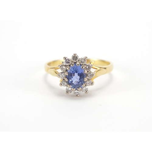 2771 - 18ct gold blue stone and diamond ring, size O, approximate weight 3.8g