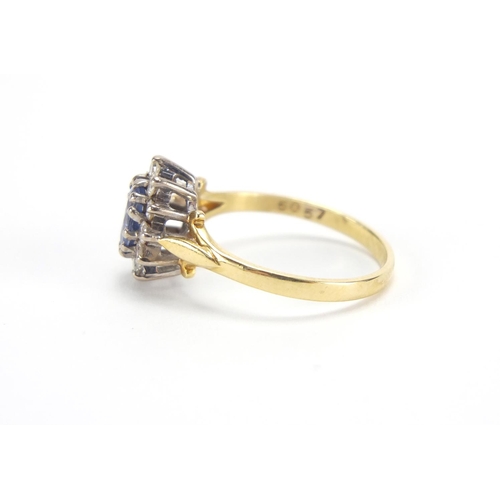 2771 - 18ct gold blue stone and diamond ring, size O, approximate weight 3.8g