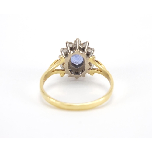 2771 - 18ct gold blue stone and diamond ring, size O, approximate weight 3.8g