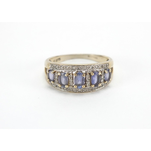 2609 - 9ct gold amethyst and diamond ring, size P, approximate weight 3.2g