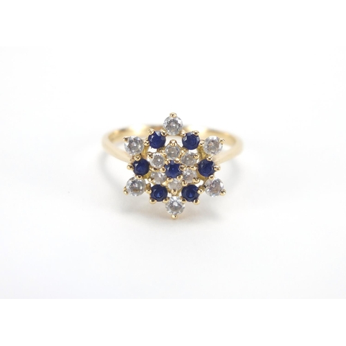 2605 - 18ct gold blue and clear stone cluster ring, size N, approximate weight 3.3g