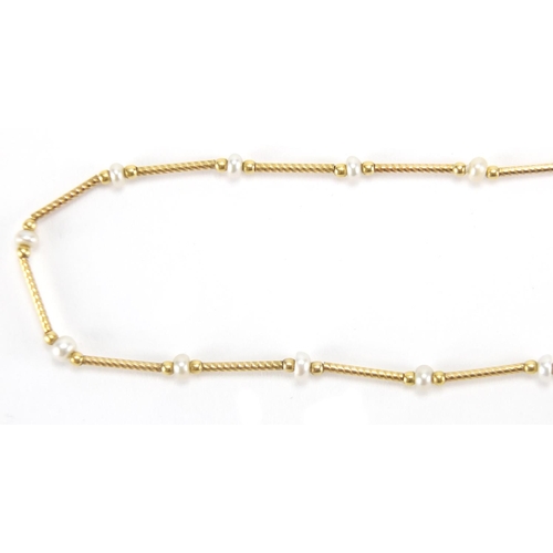 2629 - 9ct gold and pearl necklace, 32cm in length, approximate weight 2.9g