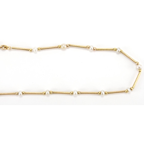 2629 - 9ct gold and pearl necklace, 32cm in length, approximate weight 2.9g