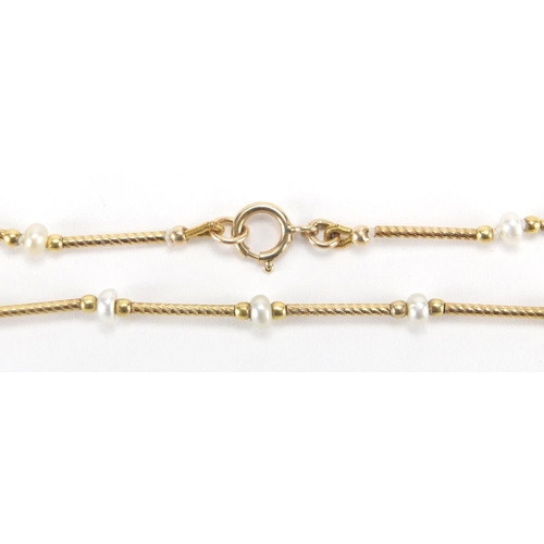 2629 - 9ct gold and pearl necklace, 32cm in length, approximate weight 2.9g