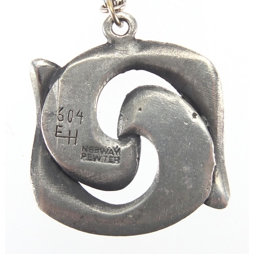 2732 - Norwegian pewter pendant, by Eivind Hillestad, approximately 3.2cm in diameter