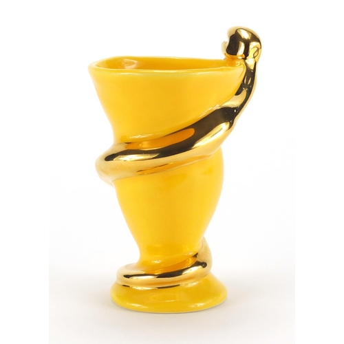 2386 - Stylish Niki De Saint Ralle design vase, with gilt serpent design, dated 1996, 16cm high