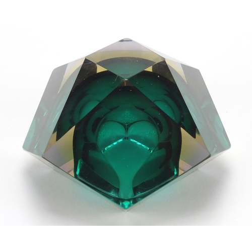 2185 - Murano Seguso faceted glass sculpture by Flavio Poli, 12.5cm wide