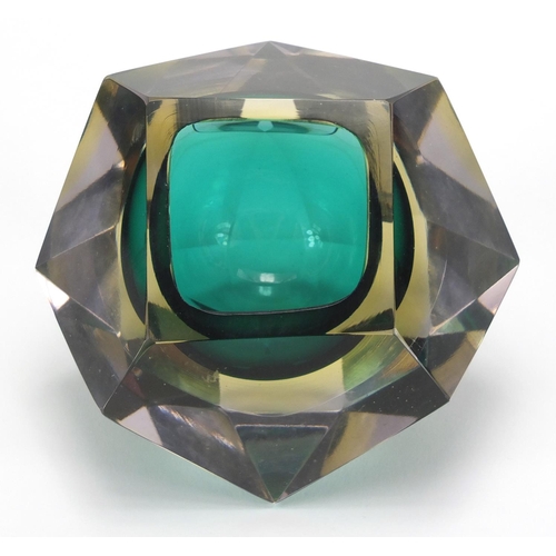 2185 - Murano Seguso faceted glass sculpture by Flavio Poli, 12.5cm wide