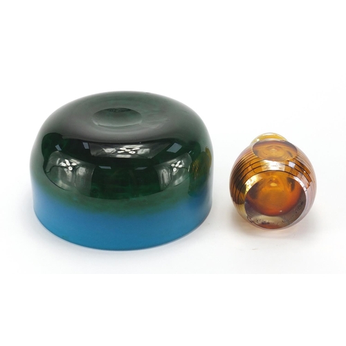 2393 - Swedish art glass bowl by John Orawr Lake and a signed iridescent vase, the largest 16cm in diameter