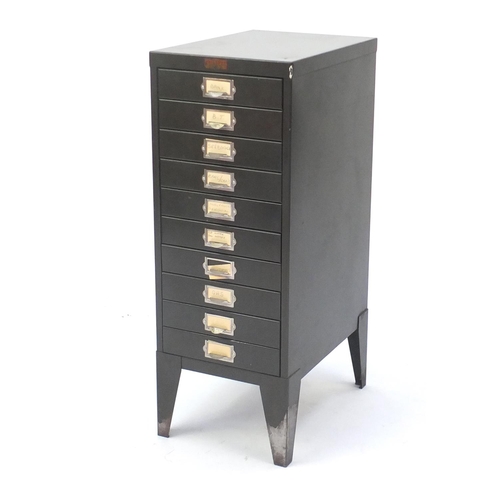 16 - Metal ten drawer filing cabinet, with Phillput label, 72cm H x 27cm W x 39cm D