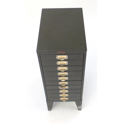 16 - Metal ten drawer filing cabinet, with Phillput label, 72cm H x 27cm W x 39cm D