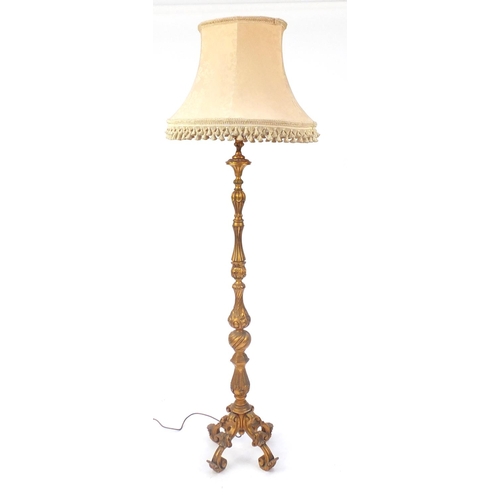 15 - Carved gilt wood standard lamp with shade