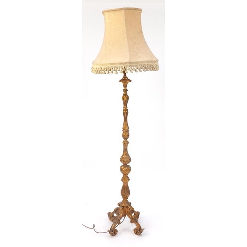 15 - Carved gilt wood standard lamp with shade