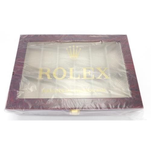 2254 - As new Rolex cherry wood dealers display watch box, 9cm x H x 31cm W x 21cm D