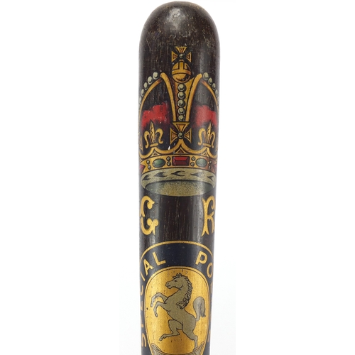 103 - Early 20th century special constable turned wooden truncheon with Swanley hand painted crest, dated ... 