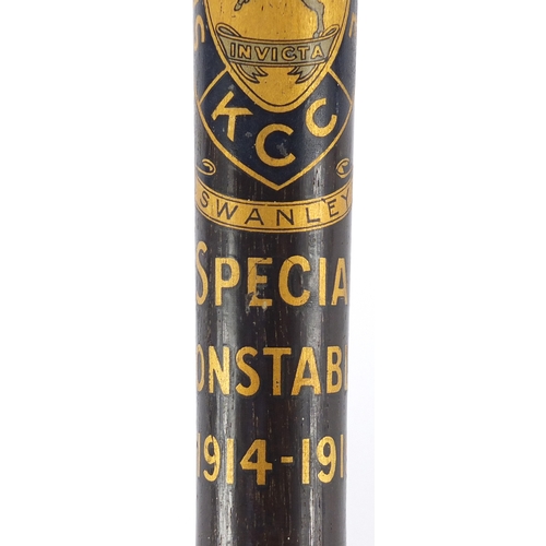 103 - Early 20th century special constable turned wooden truncheon with Swanley hand painted crest, dated ... 