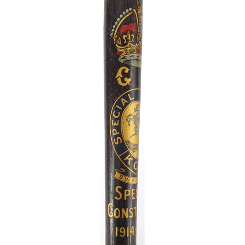 103 - Early 20th century special constable turned wooden truncheon with Swanley hand painted crest, dated ... 