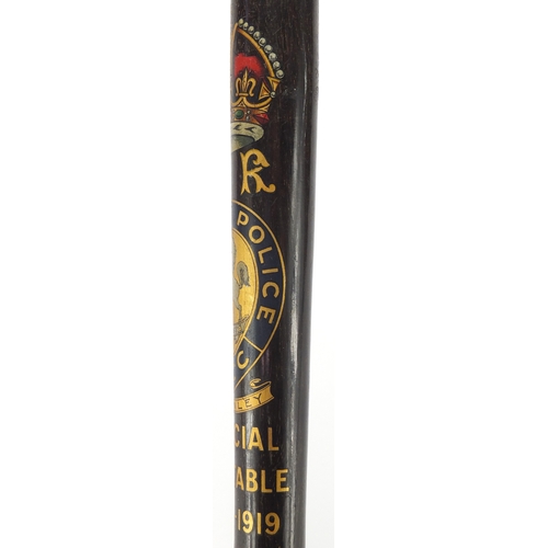 103 - Early 20th century special constable turned wooden truncheon with Swanley hand painted crest, dated ... 