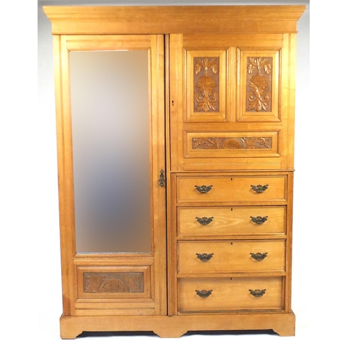 38 - *Description amended 04-08-18*Ash compactum wardrobe with fielded panel doors, 208cm H x 157cm W x 5... 
