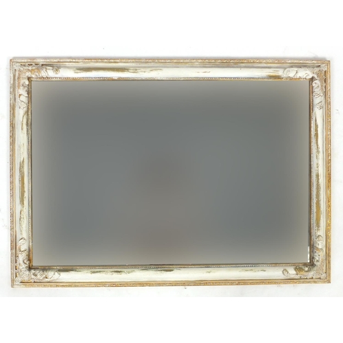 34A - French style cream and gilt framed rectangular mirror, with bevelled glass, 102cm x 72cm