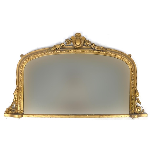 37 - Gilt framed over mantel mirror, 110cm x 67cm