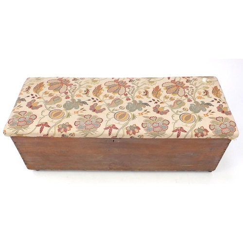 44 - Pine blanket box, with stuffover seat, 46cm h x 125cm W x 47cm D