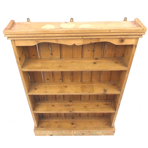 39 - Pine four shelf open bookcase, 121cm H x 86cm W x 17.5cm D