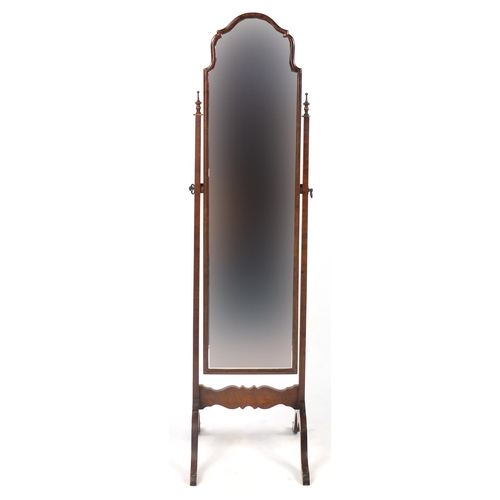 9 - Walnut cheval mirror, 154cm high