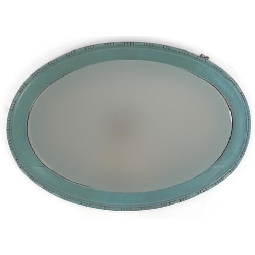 53 - Oval mirror with painted mahogany frame and bevelled glass, 96cm x 66cm