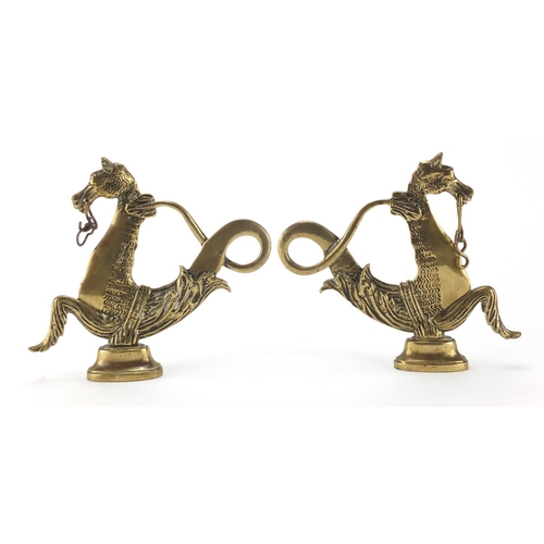 55 - Pair of Venetian brass seahorse gondolas, each 19cm high