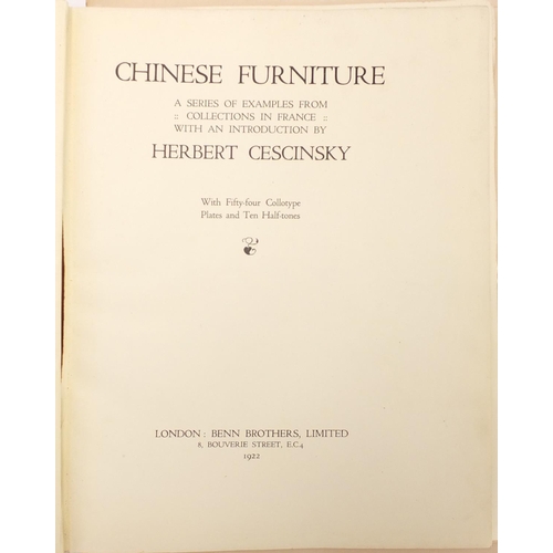 172 - Chinese furniture by Herbet Cescinsky, hardback book with fifty four Collotype plates and ten half-t... 