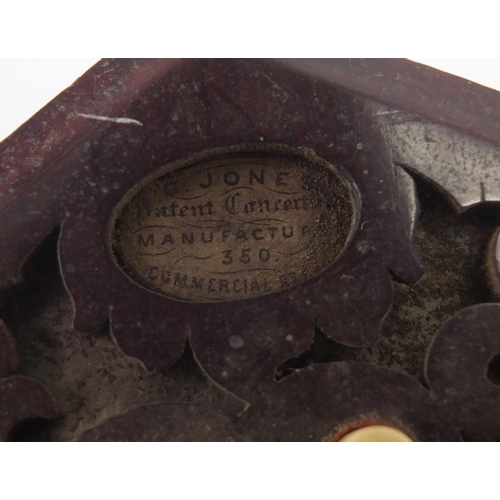 135 - 19th century hexagonal rosewood concertina by C Jones with twenty seven bone buttons