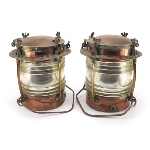 81 - Pair of copper and brass ships lanterns by Telford Grier Mackay & Co of Glasgow, with brass plaques ... 